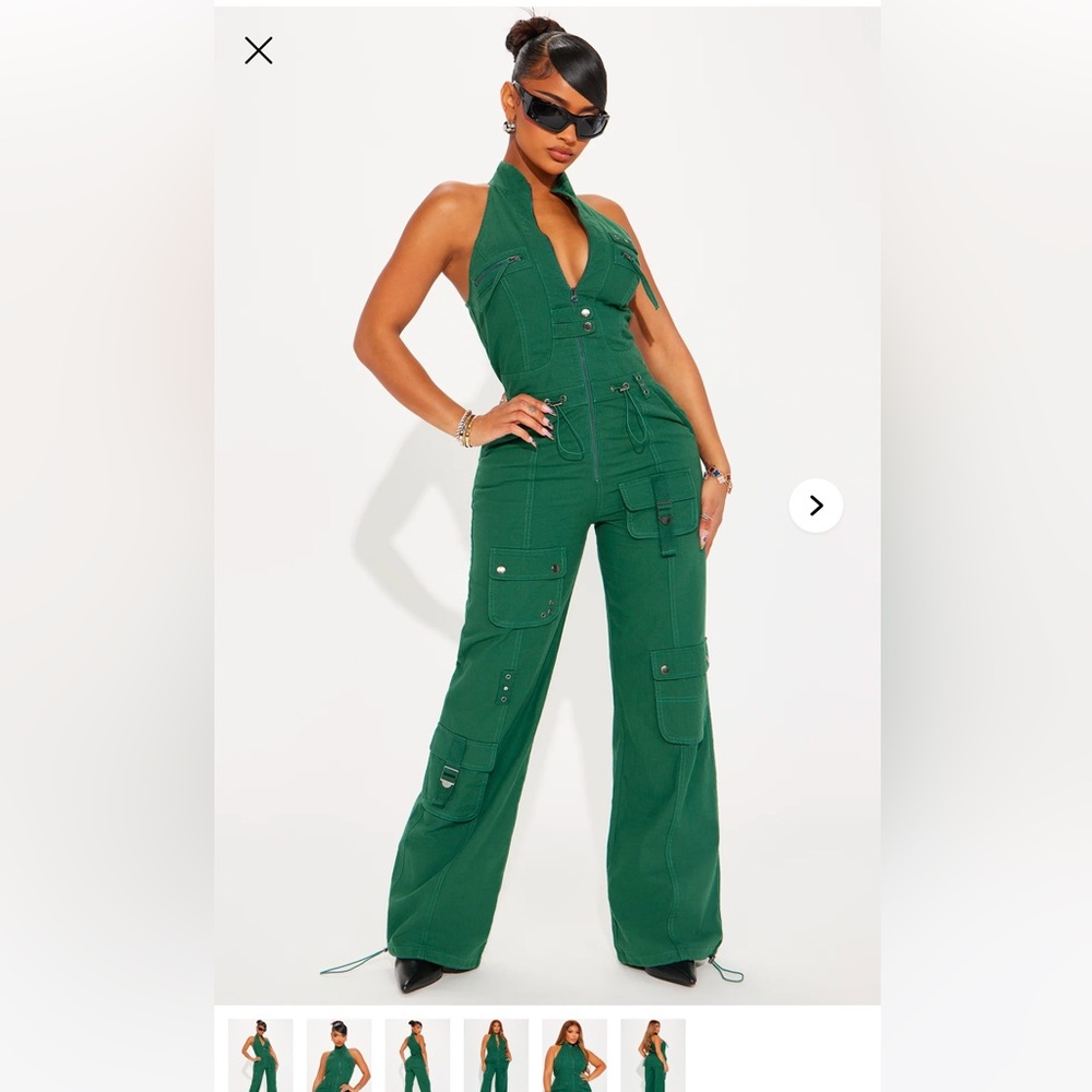 Fashion Nova Olive Green Zip-Up Jumpsuit
